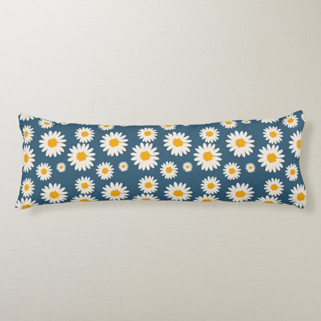 Navy Daisy Floral Bohemian Botanical Pattern Body Cushion (Front)