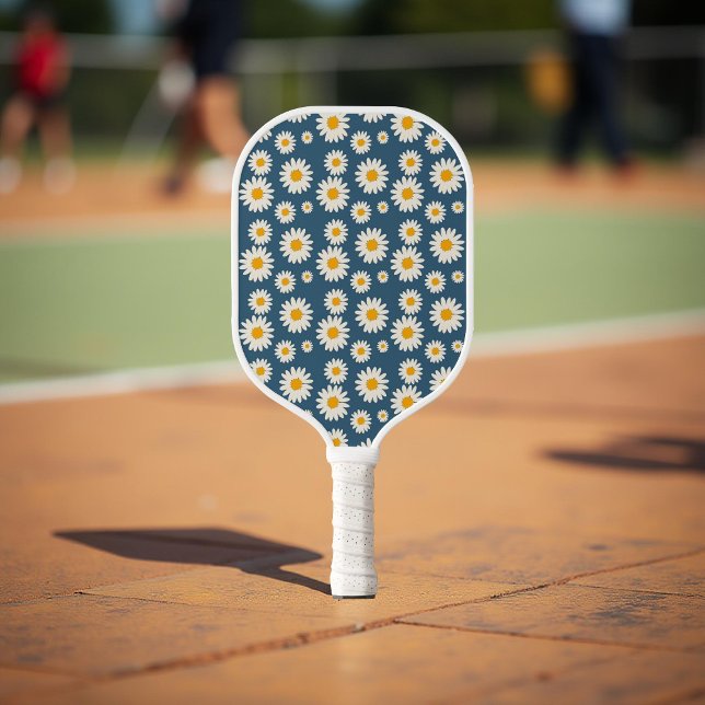 Navy Daisy Floral Bohemian Botanical Pattern Pickleball Paddle (Creator Uploaded)