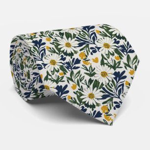 Navy Daisy & Mustard Floral  Tie