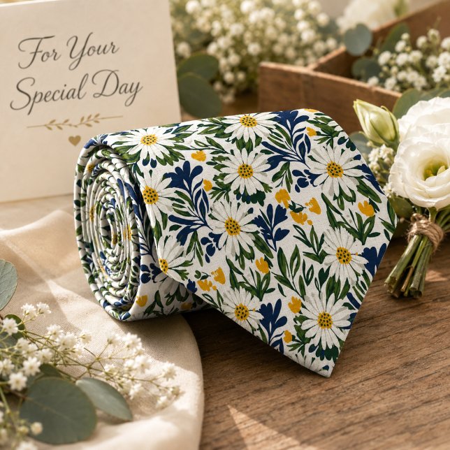 Navy Daisy & Mustard Floral  Tie (Creator Uploaded)