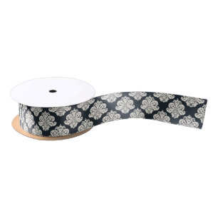 Navy Damask Home Decor Designer Satin Ribbon