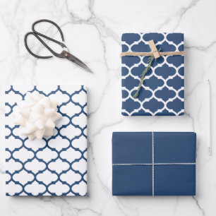 Navy Damask Pattern Gift Wrapping Paper