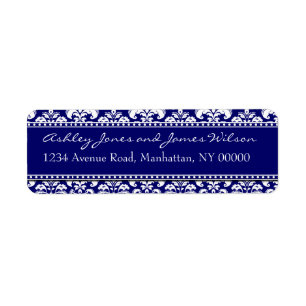 Navy Damask Return Address Labels