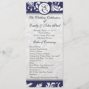 Navy Damask Swirls Wedding Program