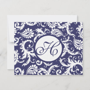 Navy Damask Swirls Wedding Response Card RSVP