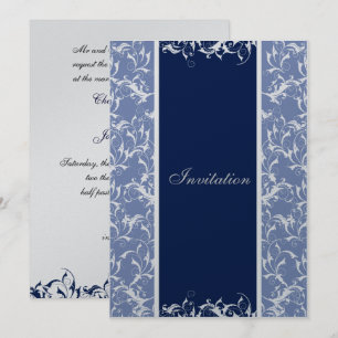 navy Damask wedding invitation