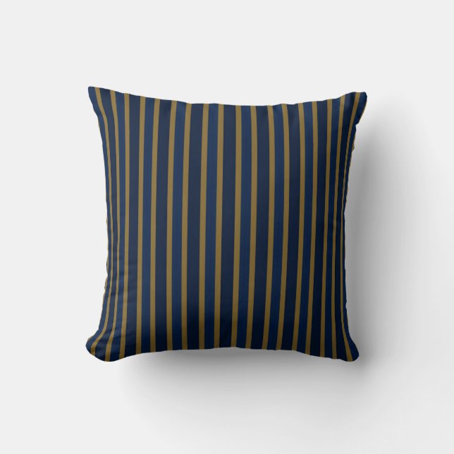 Navy, Dark Blue and Gold Stripes Cushion (Front)