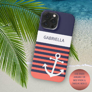 Navy Dark Blue White Peach Red Orange Stripes Case-Mate iPhone 14 Pro Max Case