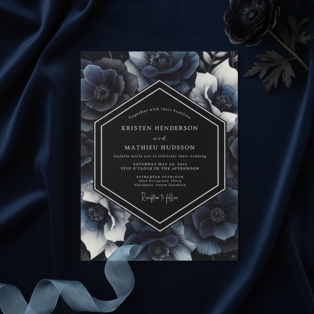Navy Deep Bloom Opulent Wedding Invitation (Creator Uploaded)