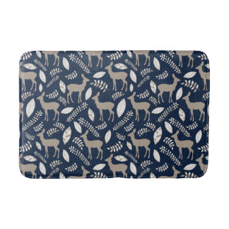 Navy Deer Collage Bath Mat