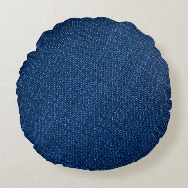 Navy denim jeans texture round cushion (Front)