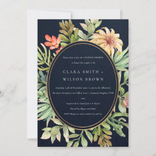 NAVY DESERT SUCCULENT CACTI FOLIAGE COUPLE SHOWER INVITATION