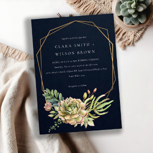 NAVY DESERT SUCCULENT CACTI FOLIAGE FRAME WEDDING INVITATION