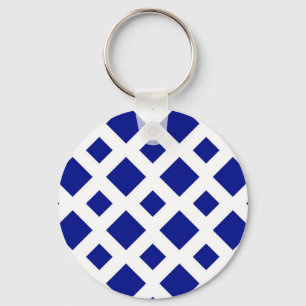 Navy Diamonds on White Key Ring