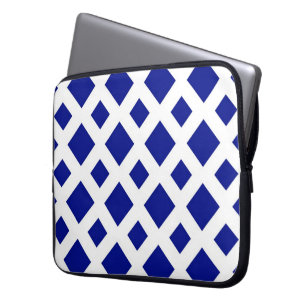 Navy Diamonds on White Laptop Sleeve