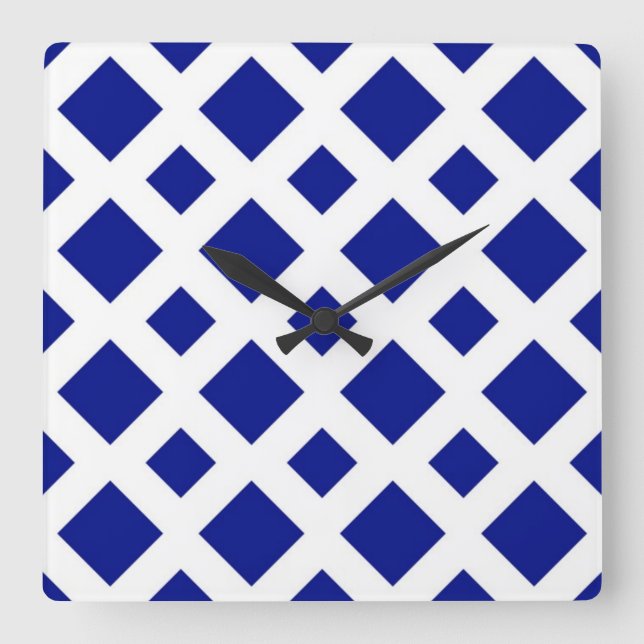 Navy Diamonds on White Square Wall Clock (Front)