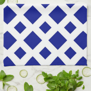 Navy Diamonds on White Tea Towel