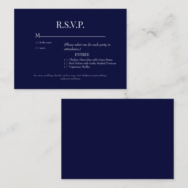 Navy Dinner Options Wedding RSVP Enclosure Card (Front/Back)