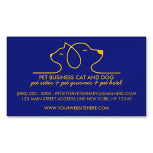 Navy Dog Cat Simple Line Logo Veterinary Pet Magnetic Business Card