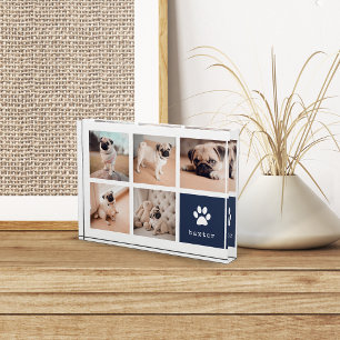Navy Dog Pawprint Collage Photo Block
