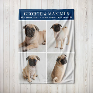 Navy Dog Photo Paw Prints Quote Blanket