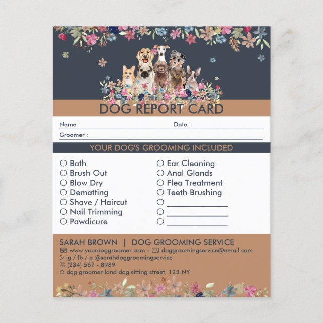 Navy Dogs sitting flowers boarding report (Front)