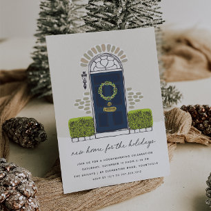 Navy Door Holiday Housewarming Party Invitation