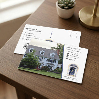 Navy Door Watercolor Listing Real Estate Agent Postcard