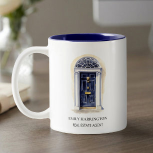 Navy Door Watercolor Logo Real Estate Agent Two-Tone Coffee Mug