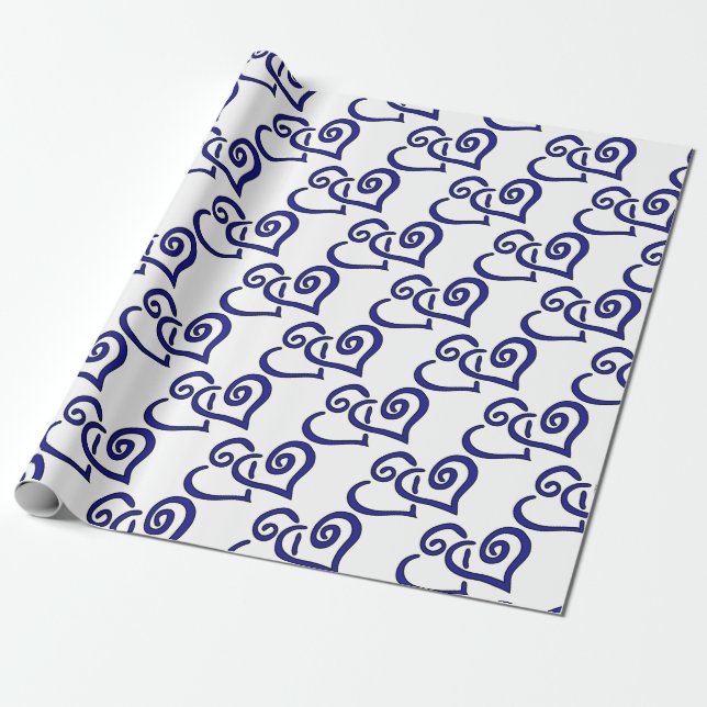 Navy Double Heart Wrapping Paper (Unrolled)