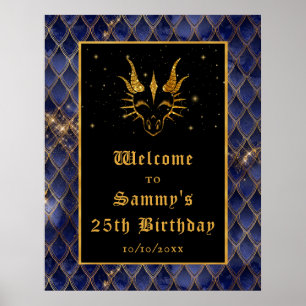 Navy Dragon Scales Gold Birthday Party Welcome Poster