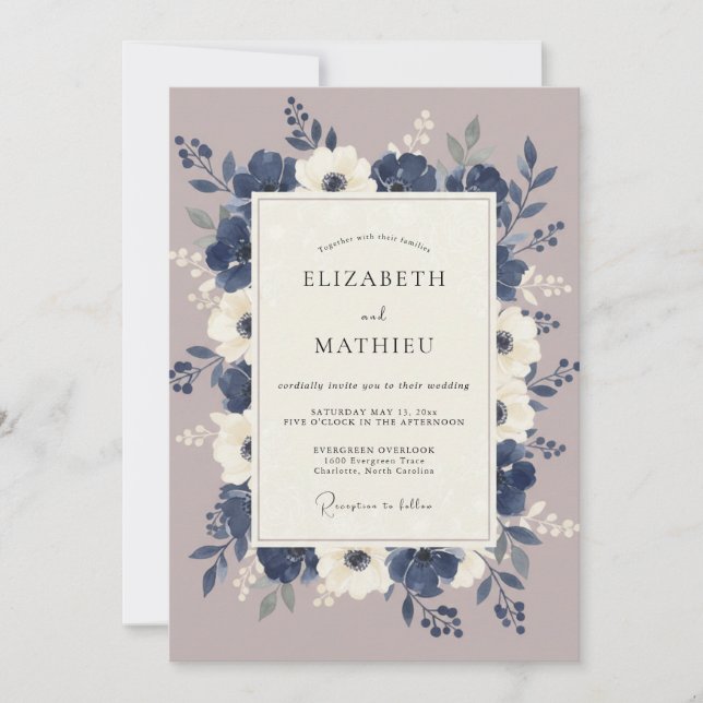 Navy Dramatic Winter Wedding Invitation (Front)