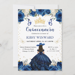 Navy Dress Brunette Salon Princess Quinceanera Invitation