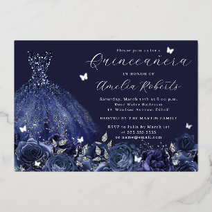 Navy Dress Silver Butterfly Floral