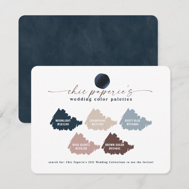 Navy & Dusty Blue Bold Wedding Colour Palette Card (Front/Back)