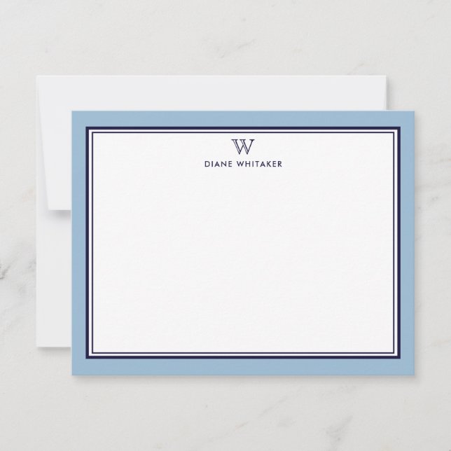 NAVY & DUSTY BLUE Classic Monogram Double Frame Card (Front)