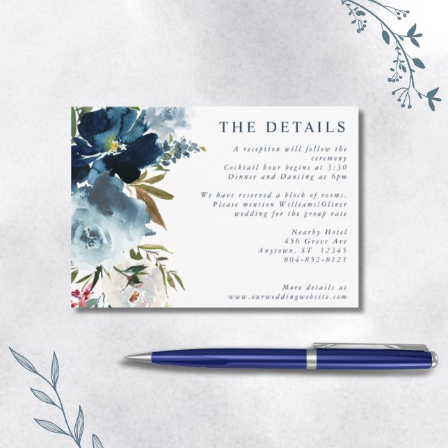 Navy & Dusty Blue Elegant Floral Watercolor Enclosure Card (Creator Uploaded)
