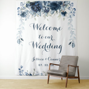 Navy Dusty Blue Eucalyptus Welcome To Our Wedding  Tapestry