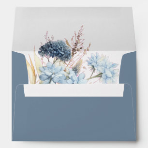 Navy Dusty Blue Floral Spring Bloom Wedding Envelope