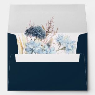 Navy Dusty Blue Floral Spring Bloom Wedding Envelope