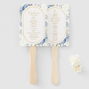 Navy Dusty Blue Floral Spring Bloom Wedding Hand Fan