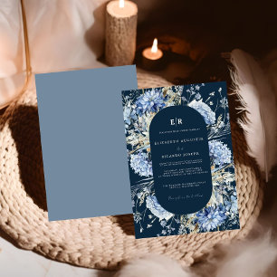 Navy Dusty Blue  Floral Spring Bloom Wedding  Invitation