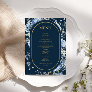Navy Dusty Blue Floral Spring Bloom Wedding Menu