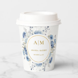 Navy Dusty Blue Floral Spring Bloom Wedding Paper Cups
