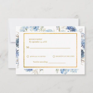 Navy Dusty Blue Floral  Spring Bloom Wedding  RSVP Card