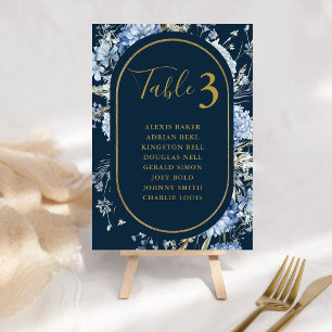 Navy Dusty Blue Floral Spring Bloom Wedding Table Number