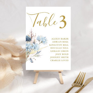 Navy Dusty Blue Floral Spring Bloom Wedding Table Number