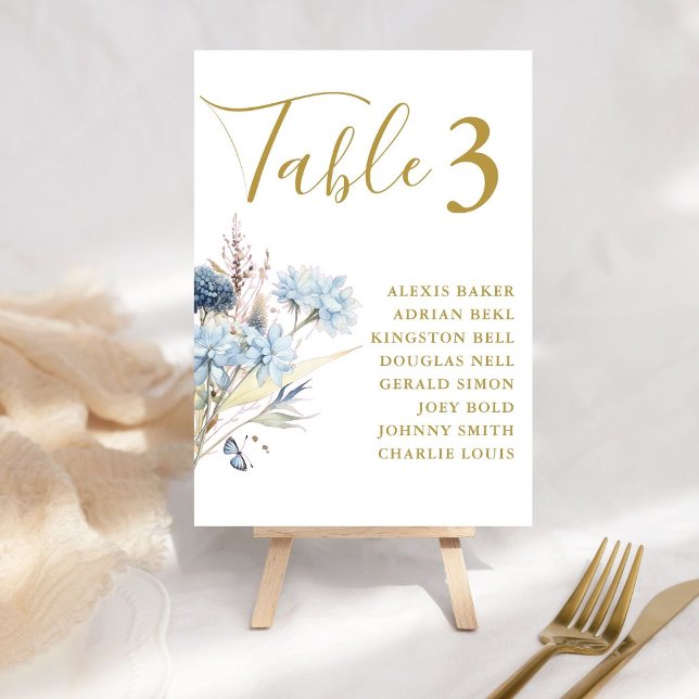Navy Dusty Blue Floral Spring Bloom Wedding Table Number (Creator Uploaded)