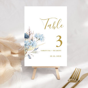 Navy Dusty Blue Floral Spring Bloom Wedding  Table Table Number