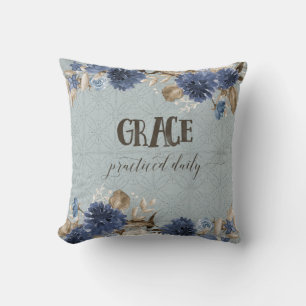 Navy Dusty Blue Floral Watercolor Grace Farmhouse Cushion